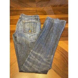 Y2K Easy Money Jeans Womens 30 Blue Buck Boot Cut Flare Distressed Stretch Denim